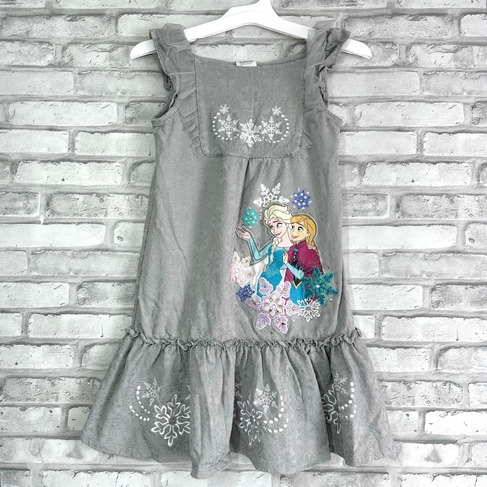 Disney Store Frozen Girls Gray Elsa & Anna Sleeveless Dress - Size 7/8 (Girls)